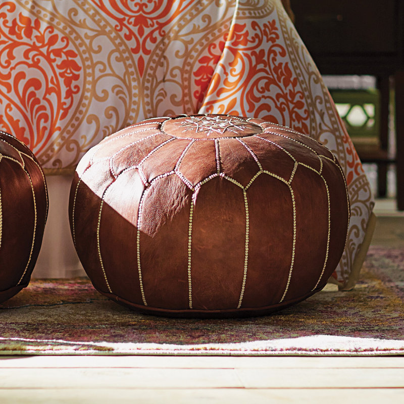 Mistana Carolos Pouf Leather Ottoman & Reviews Wayfair